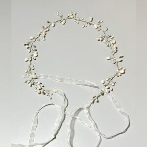 Genuine Pearl and rhinestone Hair Vine Bridal Headpiece Floral with Ties